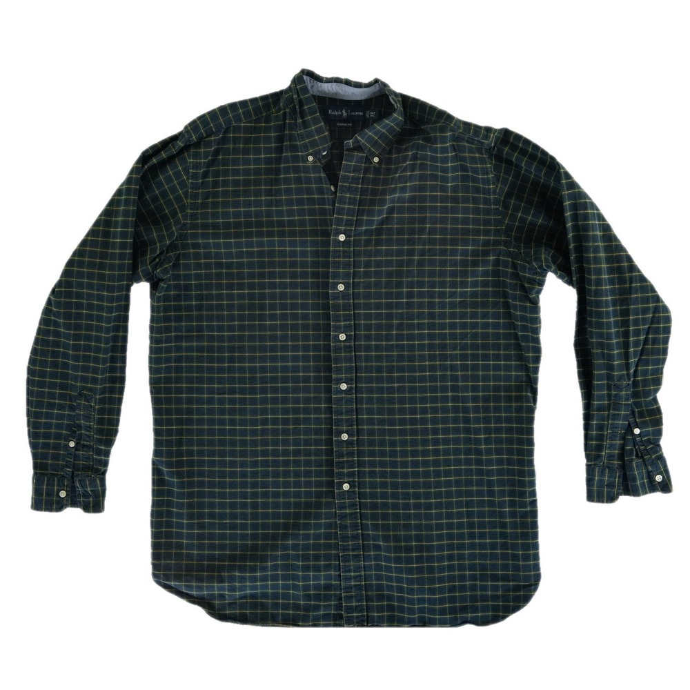 Ralph Lauren Shirt Men's Size XLT Hunter Green Plaid Classic-Fit Cotton‎